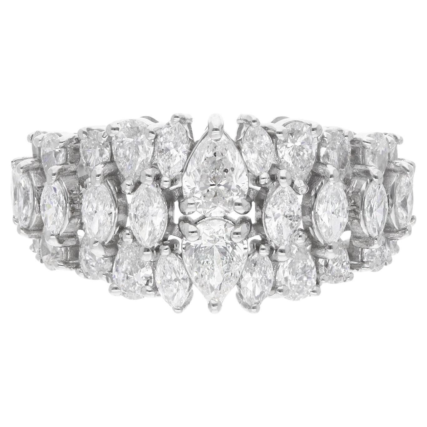 Pear & Marquise Diamond Dome Ring 18 Karat White Gold Handmade Jewelry