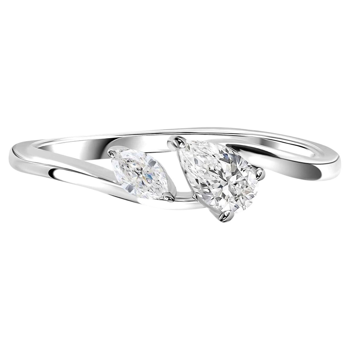 Birne & Marquise Diamant Offener Ring 18K Weißgold Zierlicher Statement-Schmuck im Angebot