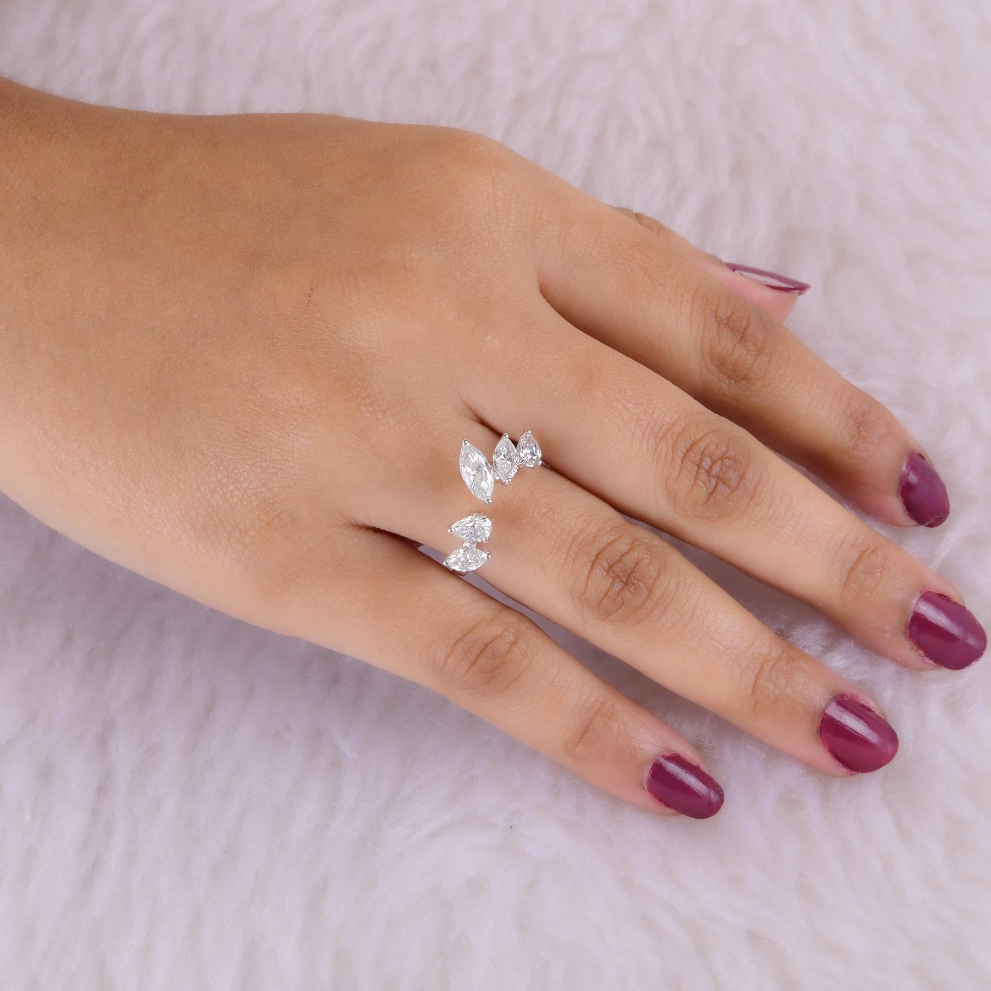 Modern Pear & Marquise Diamond Promise Ring 14 Karat White Gold Handmade Fine Jewelry For Sale