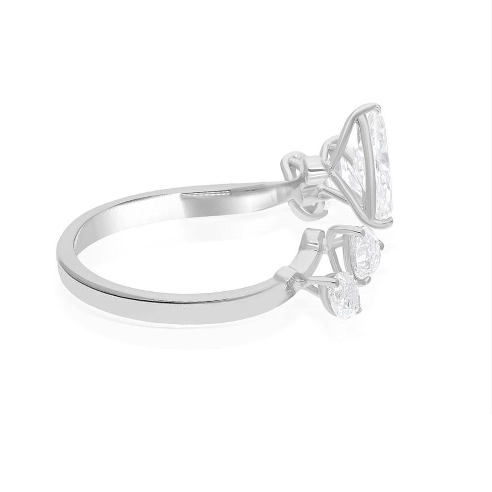 Women's Pear & Marquise Diamond Promise Ring 14 Karat White Gold Handmade Fine Jewelry For Sale