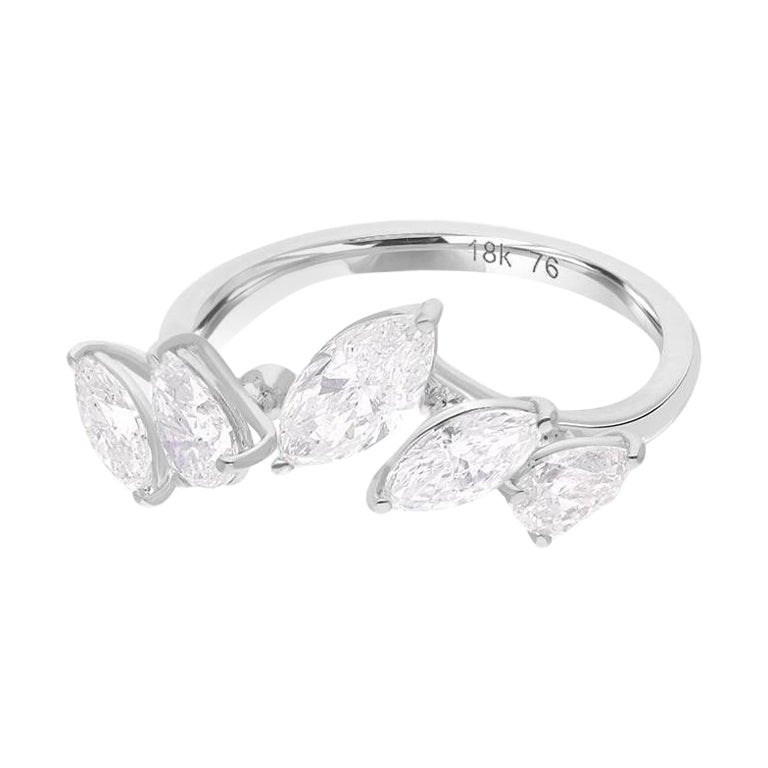 Anillo de Promesa de Diamantes Pera y Marquesa Oro Blanco 14 Kilates Joyería Fina Hecha a Mano en venta