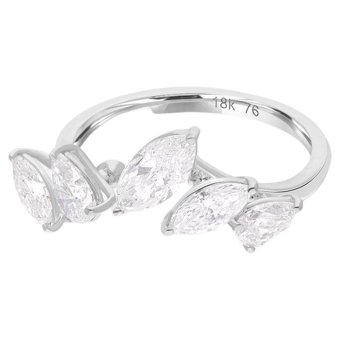 Promise-Ring aus 18 Karat Weißgold mit Birnen- und Marquise-Diamant, handgefertigter feiner Schmuck