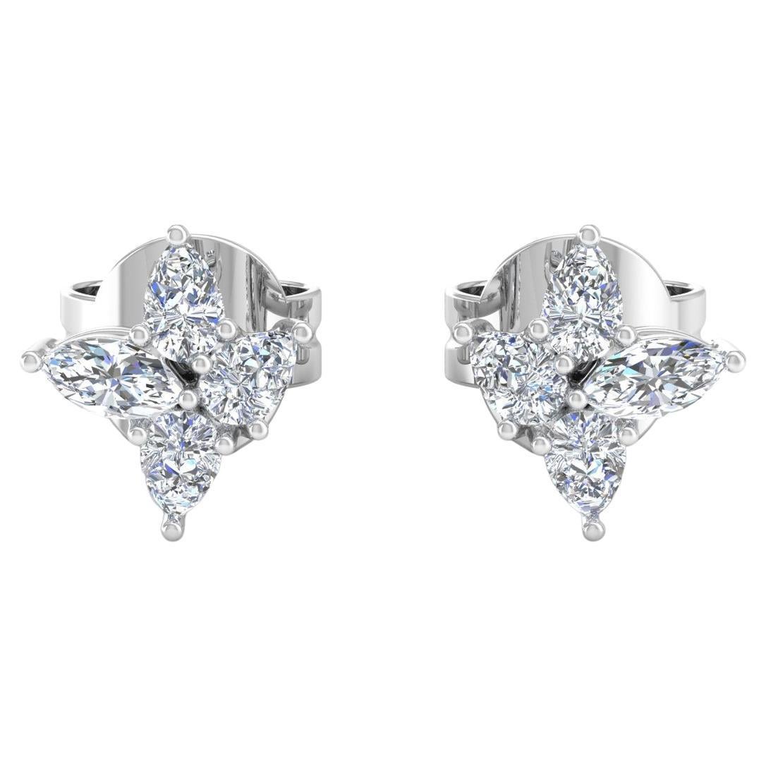 Pear & Marquise Diamond Stud Earrings 18 Karat White Gold Handmade Fine Jewelry For Sale