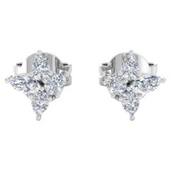 Pear & Marquise Diamond Stud Earrings 18 Karat White Gold Handmade Fine Jewelry
