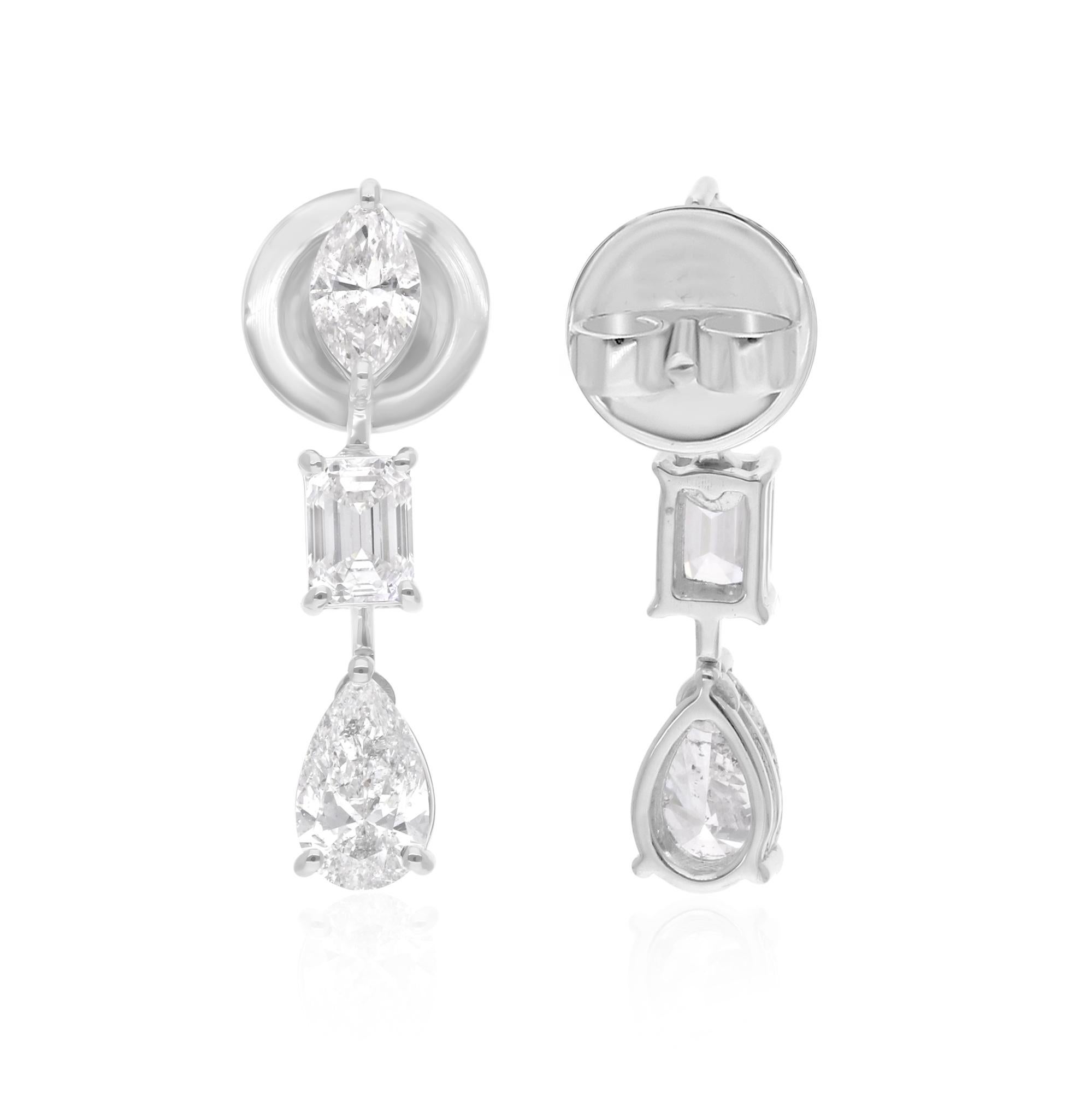 Women's Pear Marquise & Emerald Cut Diamond Dangle Earrings 14 Karat White Gold Jewelry For Sale