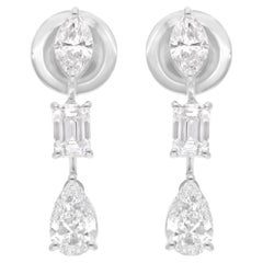 Pear Marquise & Emerald Cut Diamond Dangle Earrings 14 Karat White Gold Jewelry