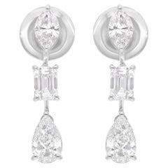 Pear Marquise & Emerald Cut Diamond Dangle Earrings 18 Karat White Gold Jewelry