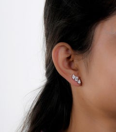 Pear Marquise Emerald Cut Diamond Stud Earrings 14 Karat White Gold Fine Jewelry