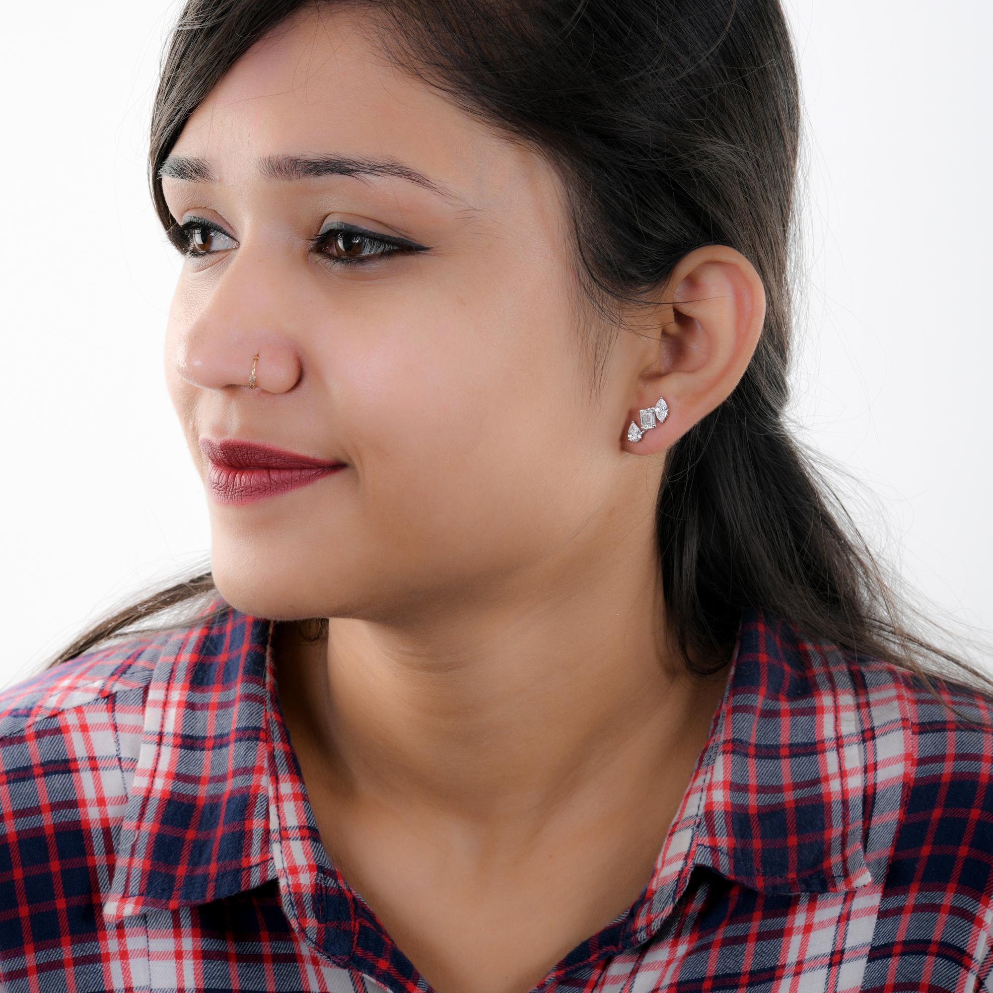 Taille Marquise Clous d'oreilles en or blanc 14 carats avec diamants taille émeraude taille poire marquise en vente