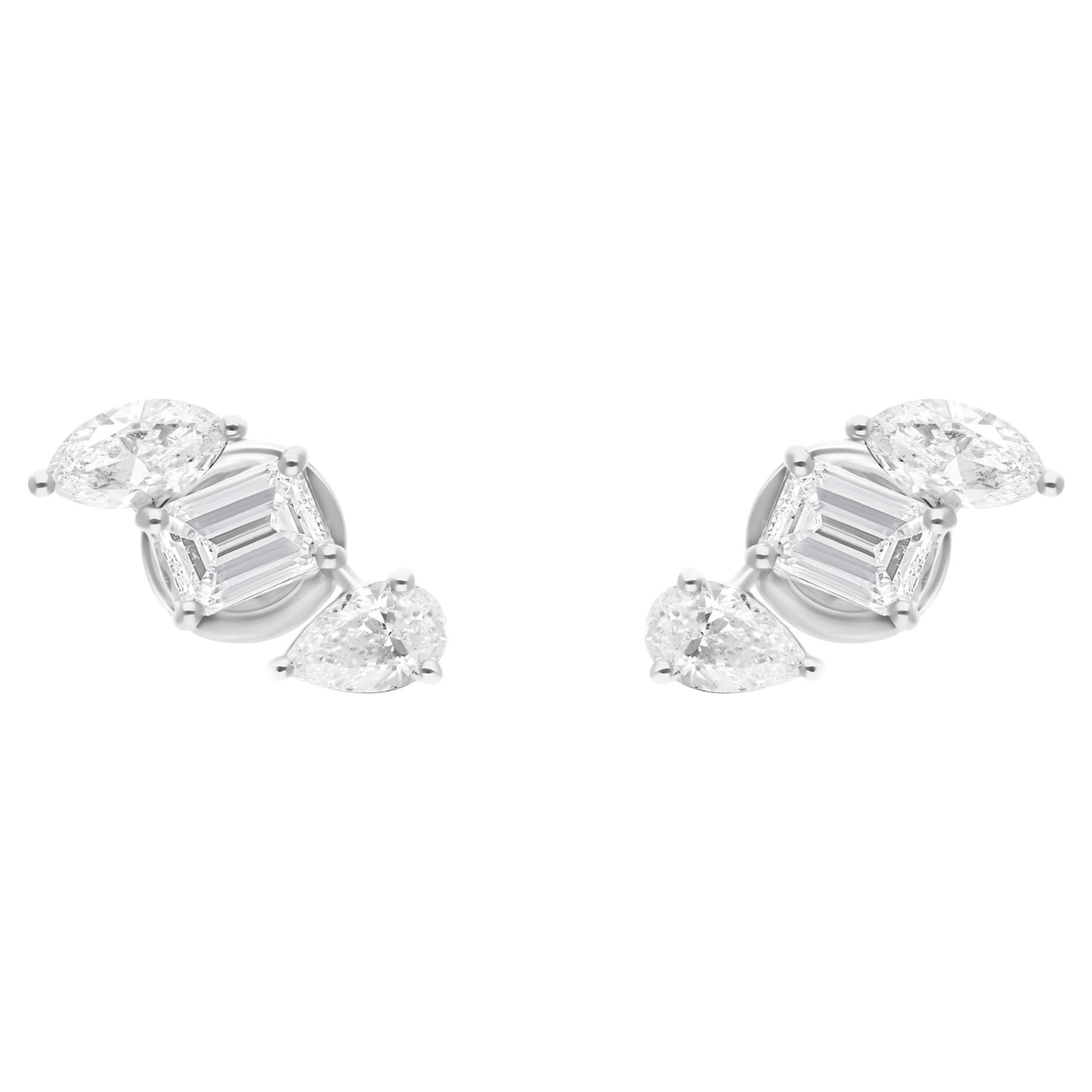 Pear Marquise Emerald Cut Diamond Stud Earrings 14 Karat White Gold Fine Jewelry For Sale
