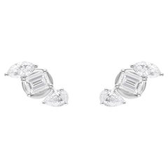 Pear Marquise Emerald Cut Diamond Stud Earrings 14 Karat White Gold Fine Jewelry