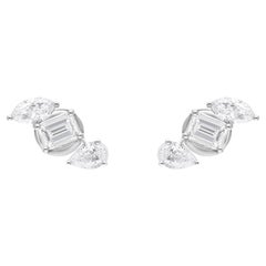 Pear Marquise Emerald Cut Diamond Stud Earrings 18 Karat White Gold Fine Jewelry
