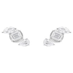 Pear Marquise Emerald Cut Diamond Stud Earrings 18 Karat White Gold Fine Jewelry