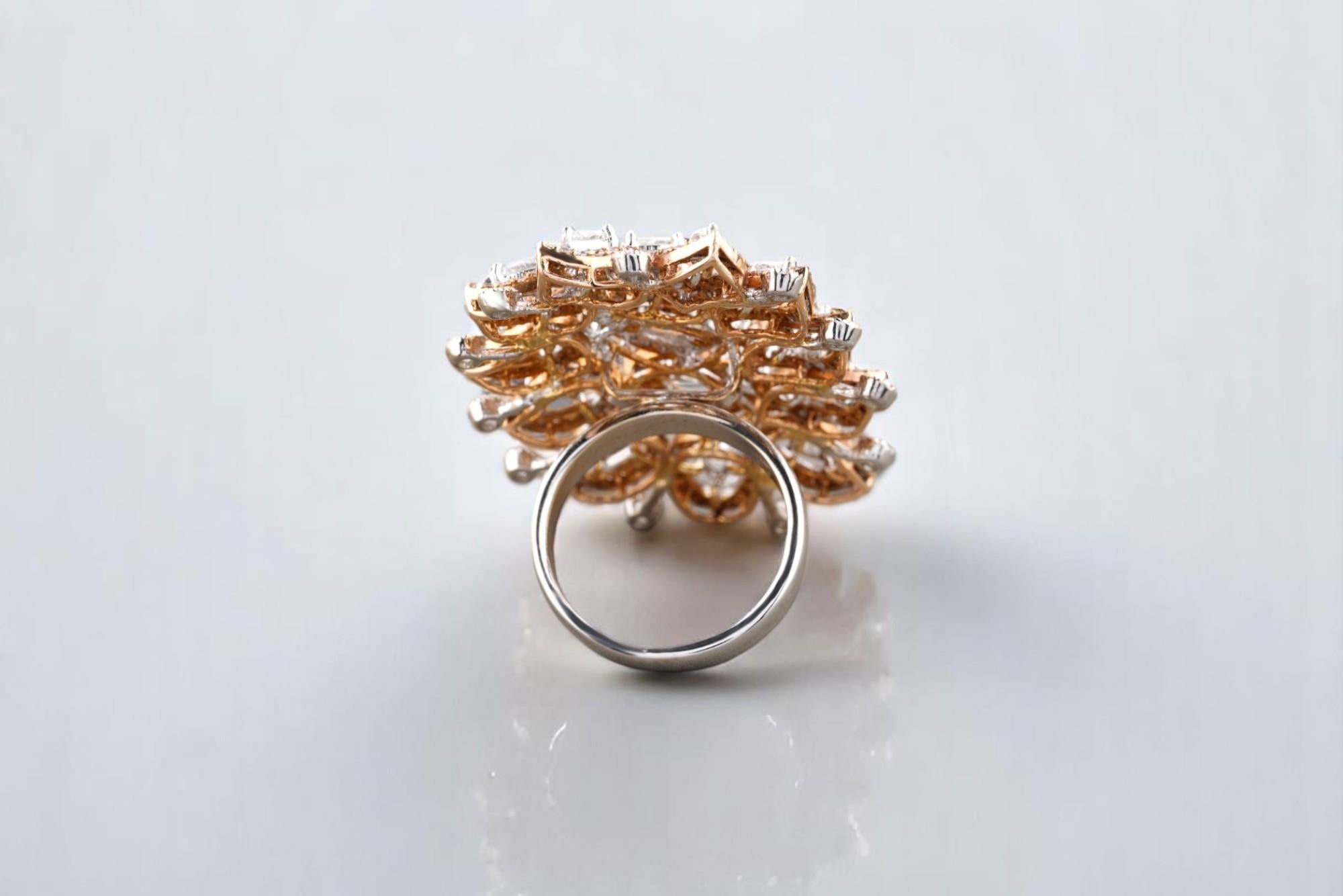 Birne & Marquise Blätter Diamantring in 14K massivem Gold (zertifiziert) Damen im Angebot