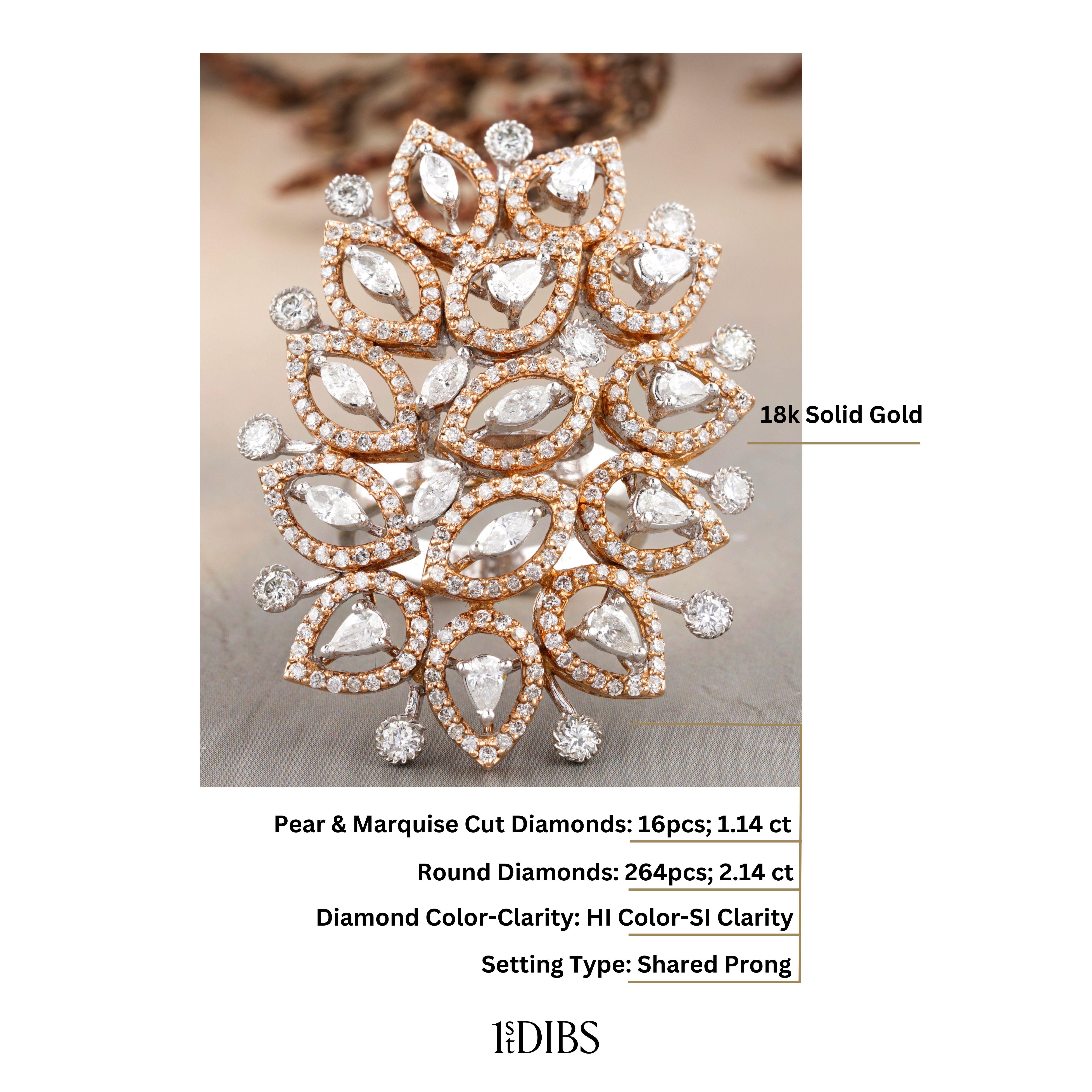 Im Angebot: Birnen & Marquise Diamant-Cocktailring aus 18k massivem Gold () 6