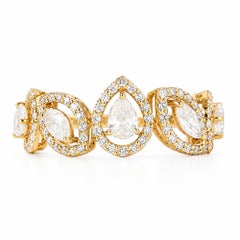Pear Marquise Natural Diamond Halo Eternity Ring in 14k Solid Gold (Certified)