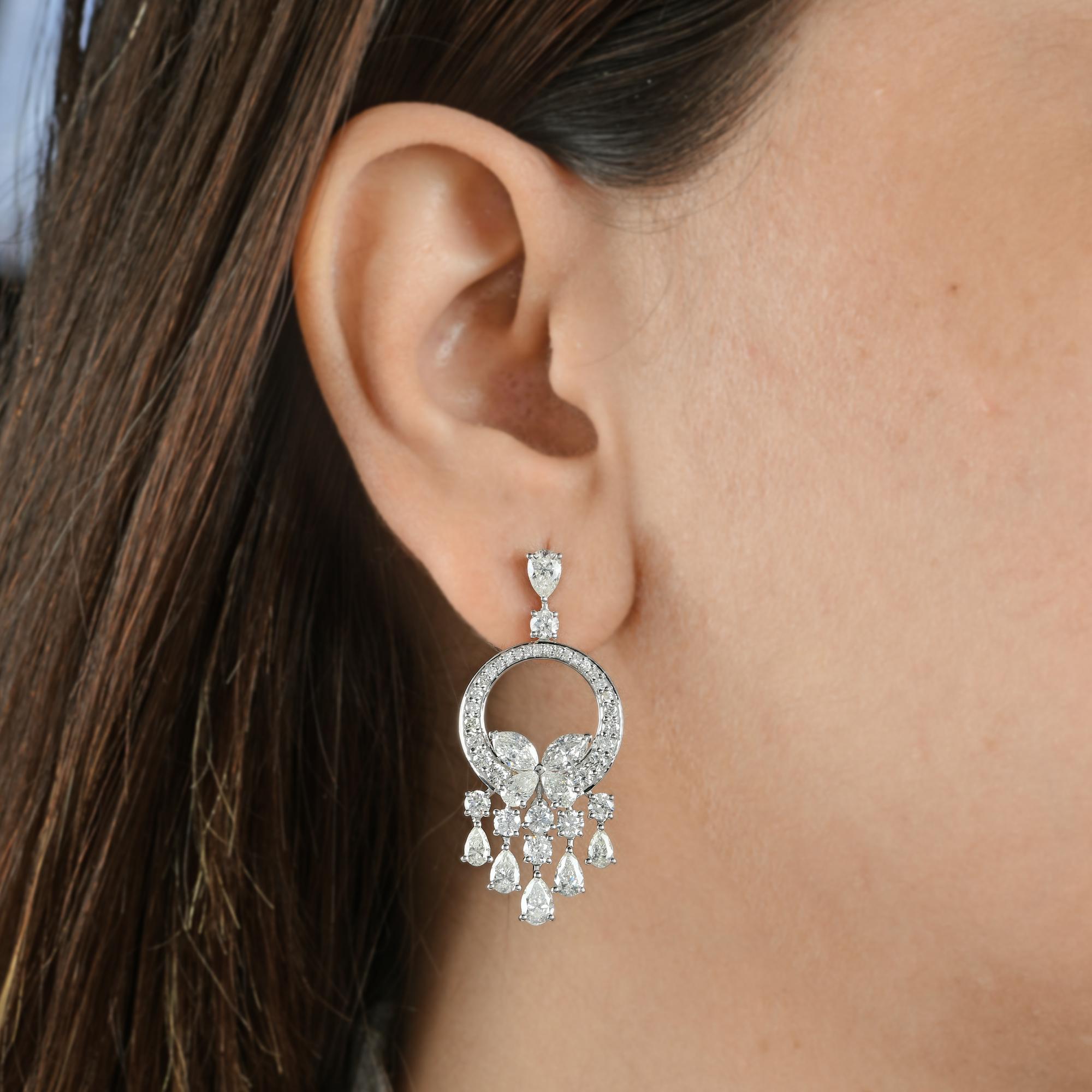 Modern Pear Marquise Round Diamond Dangle Earrings 18 Karat White Gold Fine Jewelry For Sale