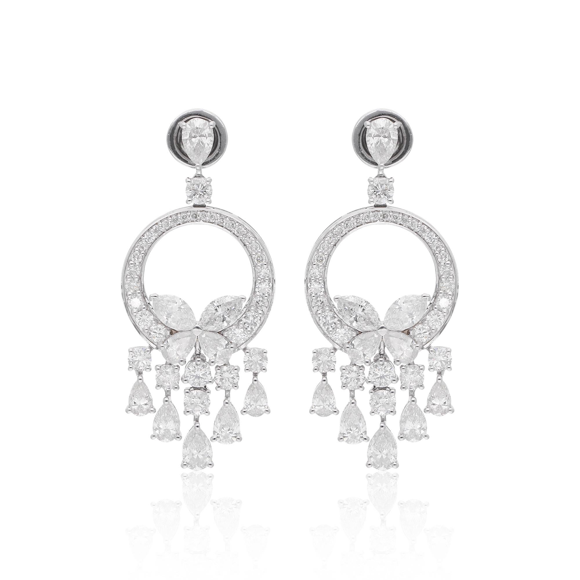 Pear Cut Pear Marquise Round Diamond Dangle Earrings 18 Karat White Gold Fine Jewelry For Sale