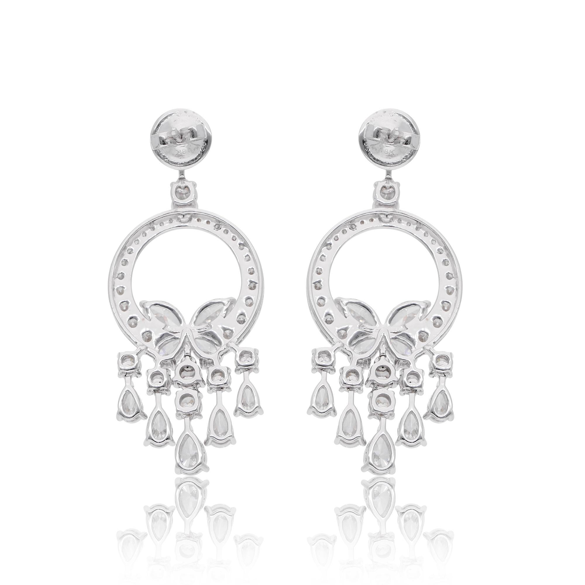 Women's Pear Marquise Round Diamond Dangle Earrings 18 Karat White Gold Fine Jewelry For Sale