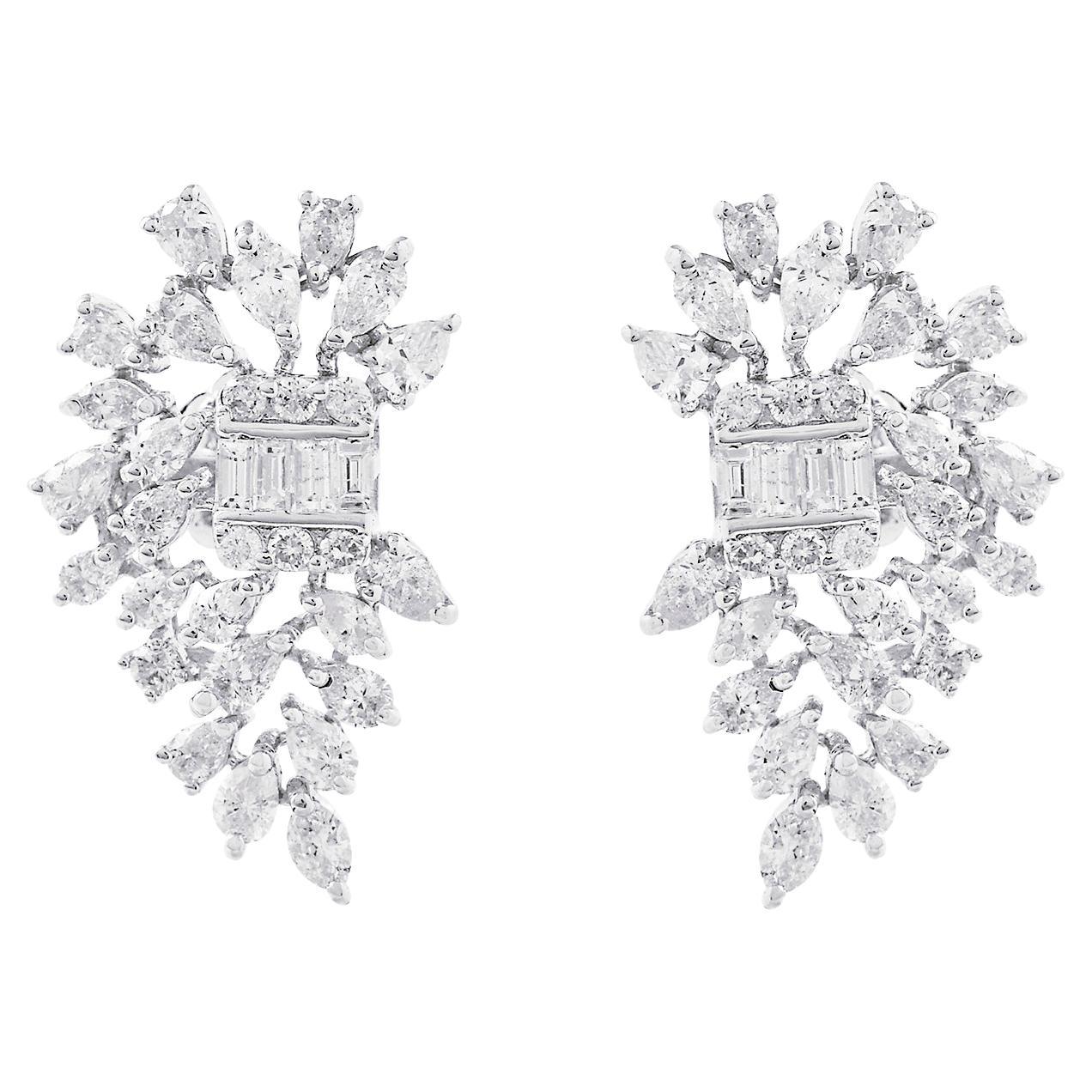 Pear Marquise Round Diamond Earrings 18 Karat White Gold Handmade Fine Jewelry For Sale