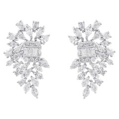 Pear Marquise Round Diamond Earrings 18 Karat White Gold Handmade Fine Jewelry