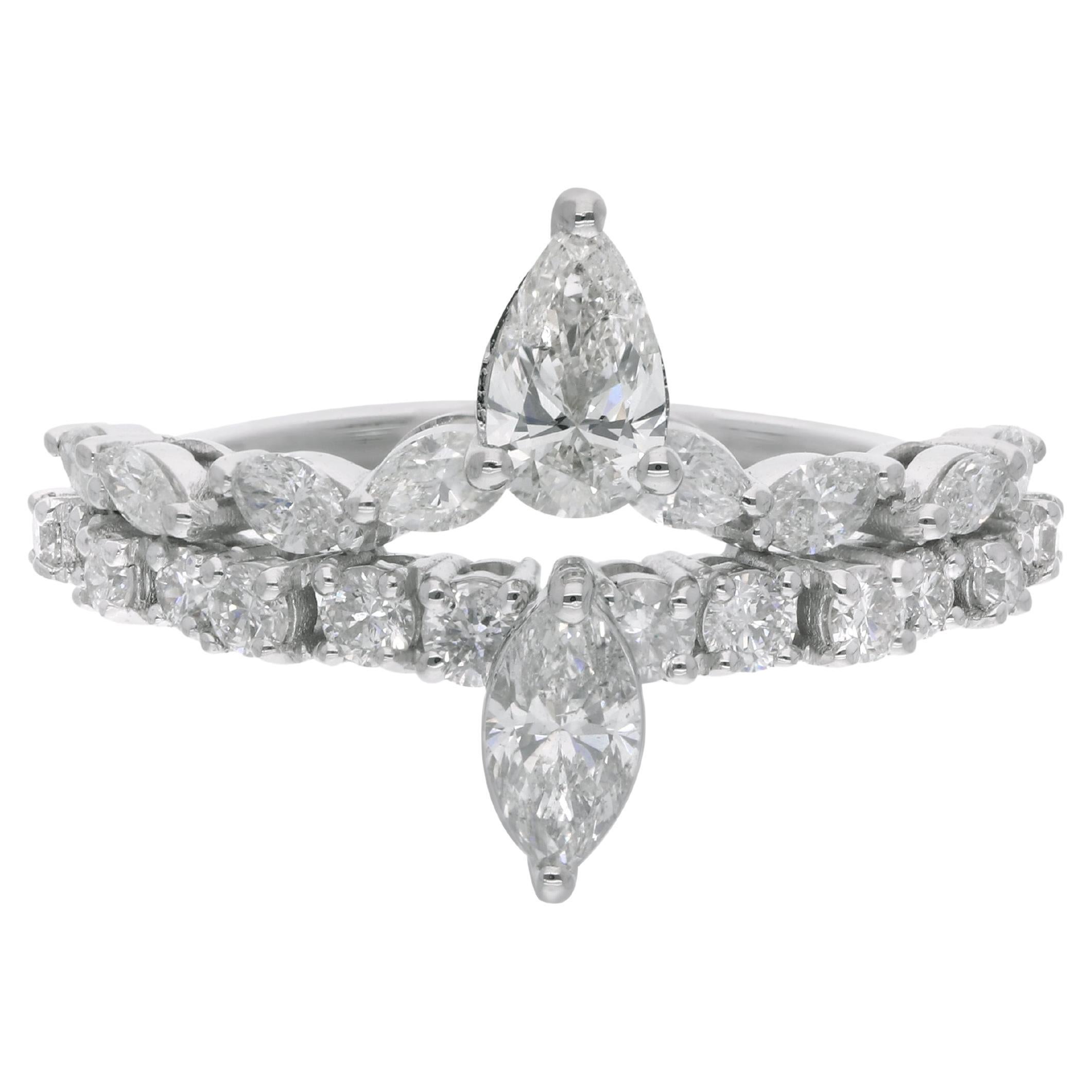 Alianza Marquesa Pera y Diamante Redondo Oro Blanco 10 Kilates Joyería Artesanal