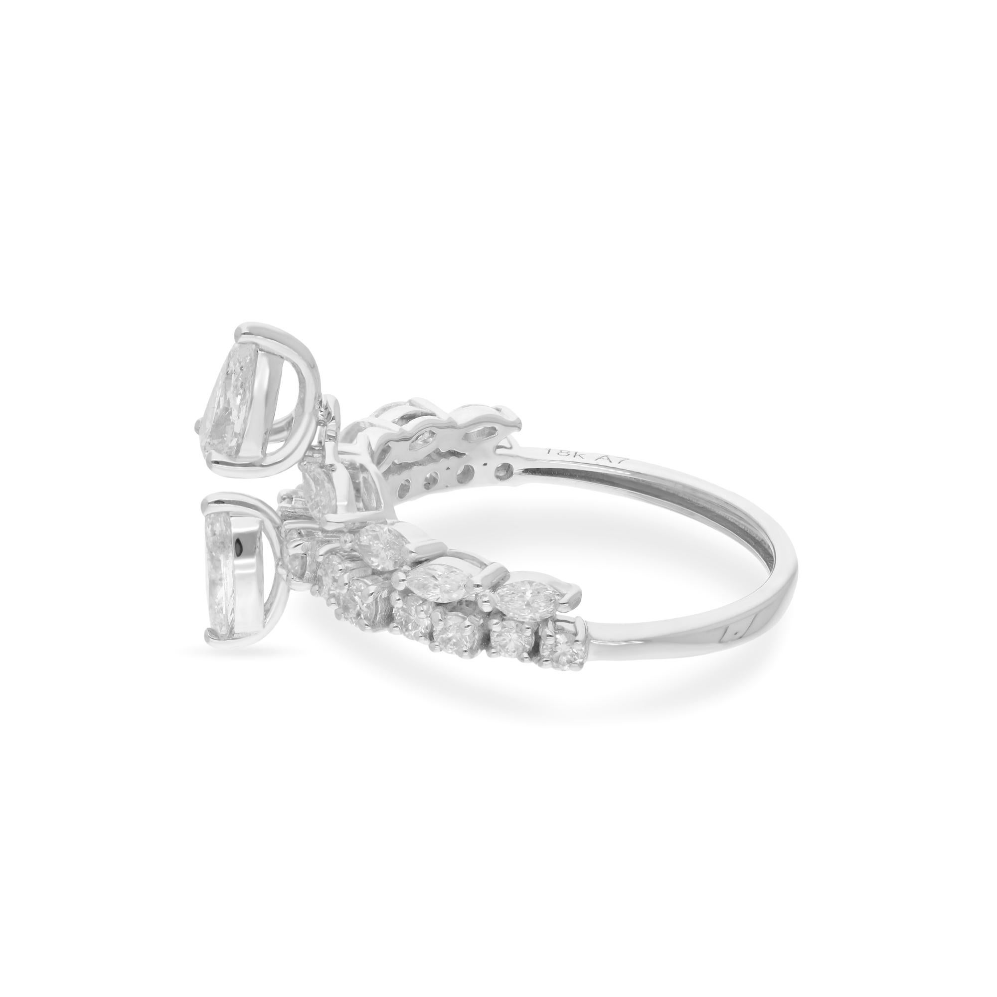 Pear Marquise & Round Diamond Wedding Ring 14 Karat White Gold Handmade Jewelry For Sale 1