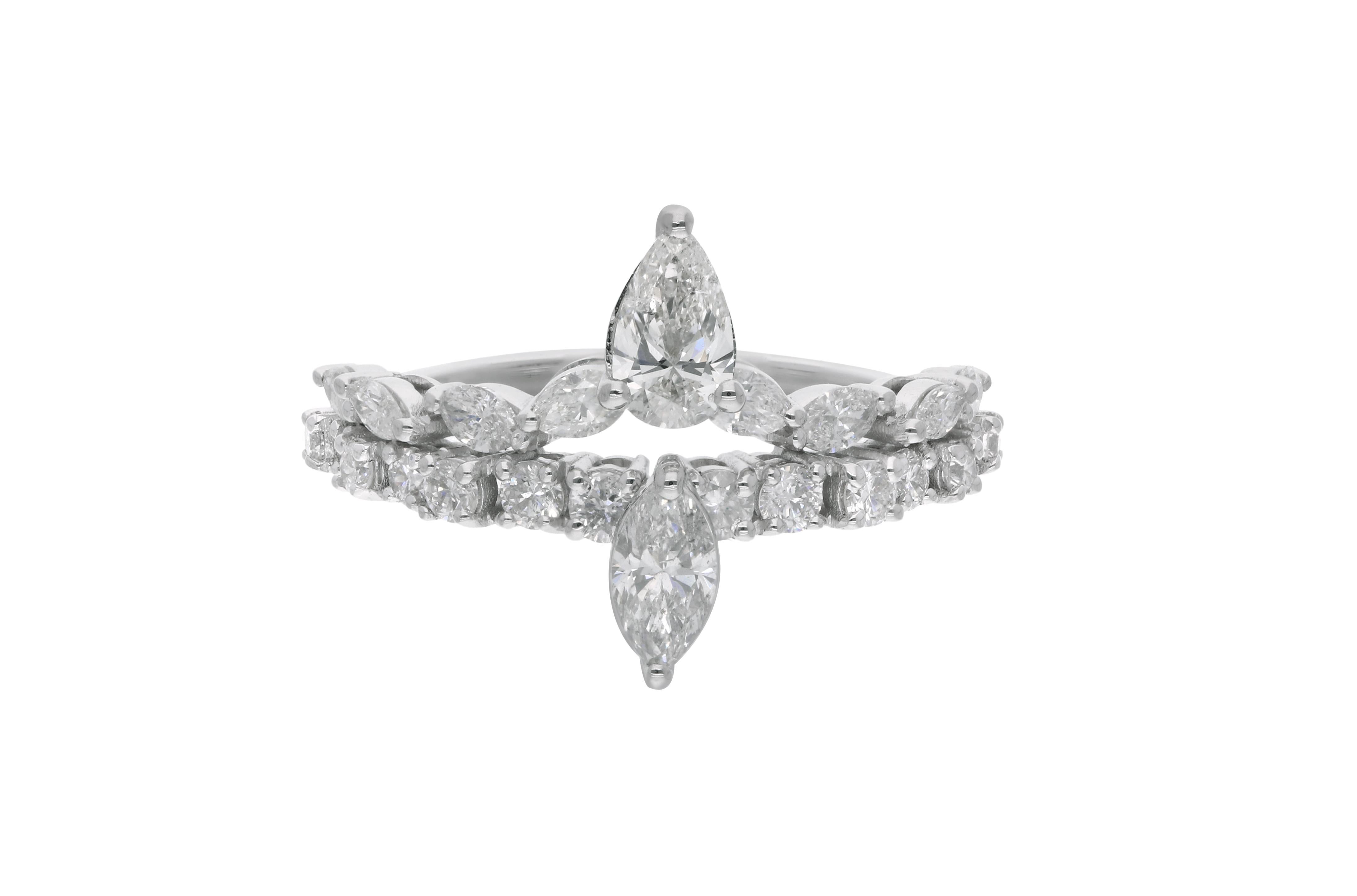in vendita:  Pear Marquise & Round Diamond Wedding Ring 14 Karat White Gold Handmade Jewelry 7