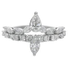 Alianza Marquesa Pera y Diamante Redondo Oro Blanco 14 Kilates Joyería Artesanal