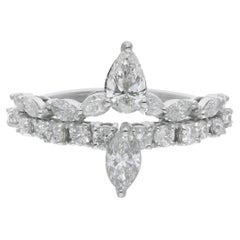 Pear Marquise & Round Diamond Wedding Ring 18 Karat White Gold Handmade Jewelry