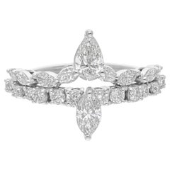 Pear Marquise 
Round Diamond Wedding Ring 18 Karat White Gold Handmade Jewelry
