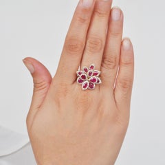 Pear Marquise Ruby Flower Diamond Cocktail Ring 18 Karat Yellow Gold