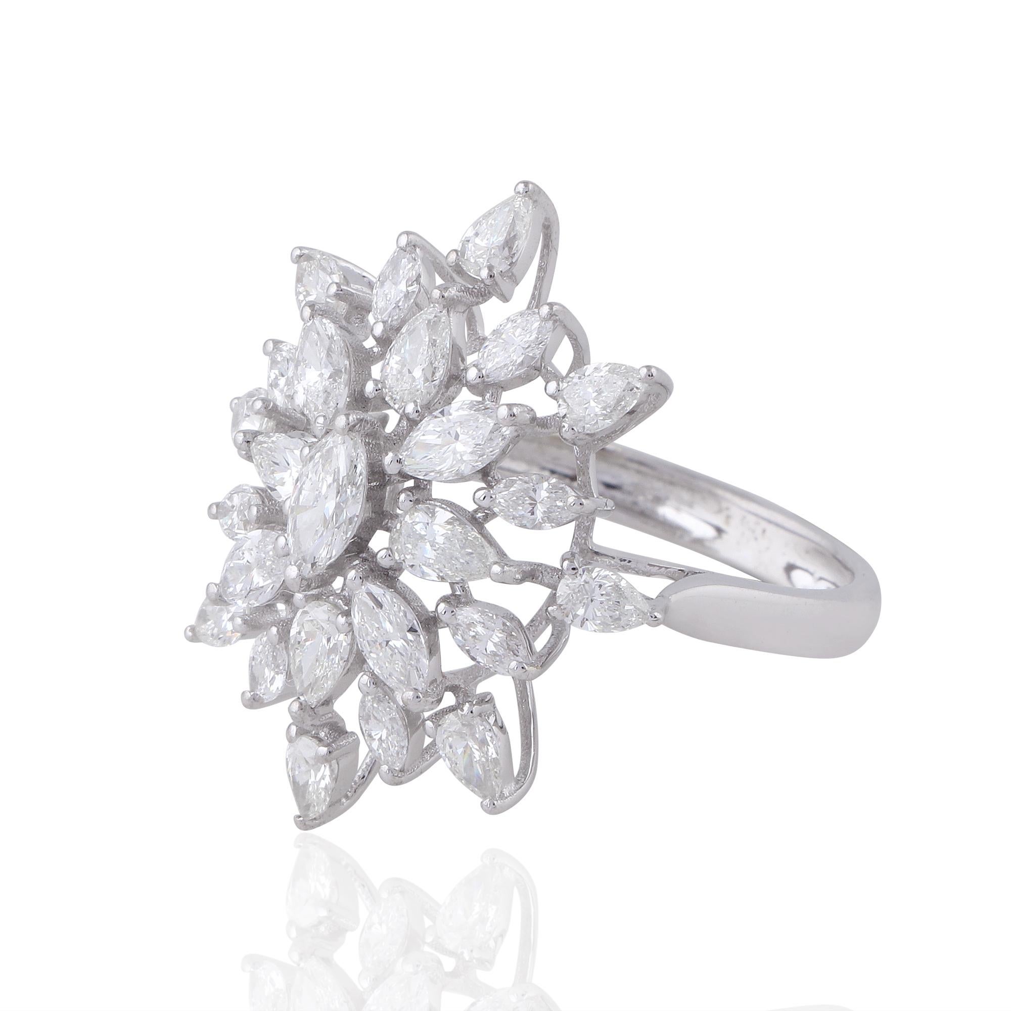 Modern Pear & Marquise Shape Diamond Starburst Ring 14 Karat White Gold Fine Jewelry For Sale
