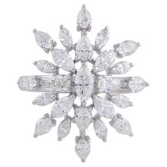 Pear & Marquise Shape Diamond Starburst Ring 14 Karat White Gold Fine Jewelry