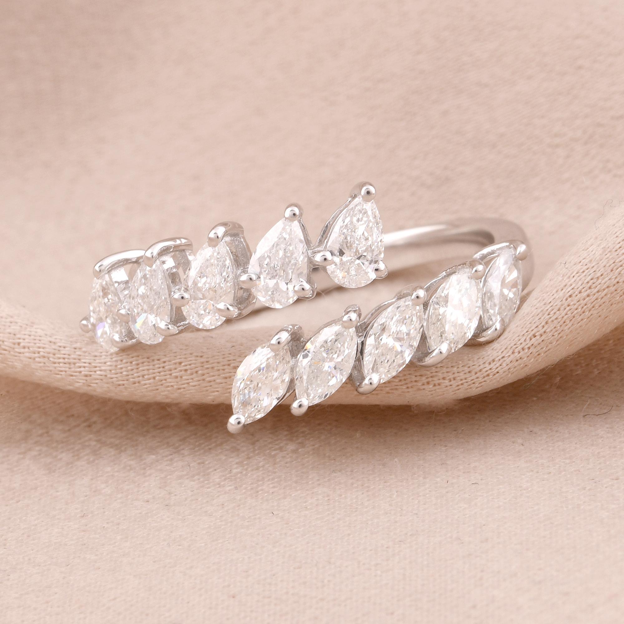 Pear Cut Pear & Marquise Shape Diamond Wrap Ring 14 Karat White Gold Handmade Jewelry For Sale