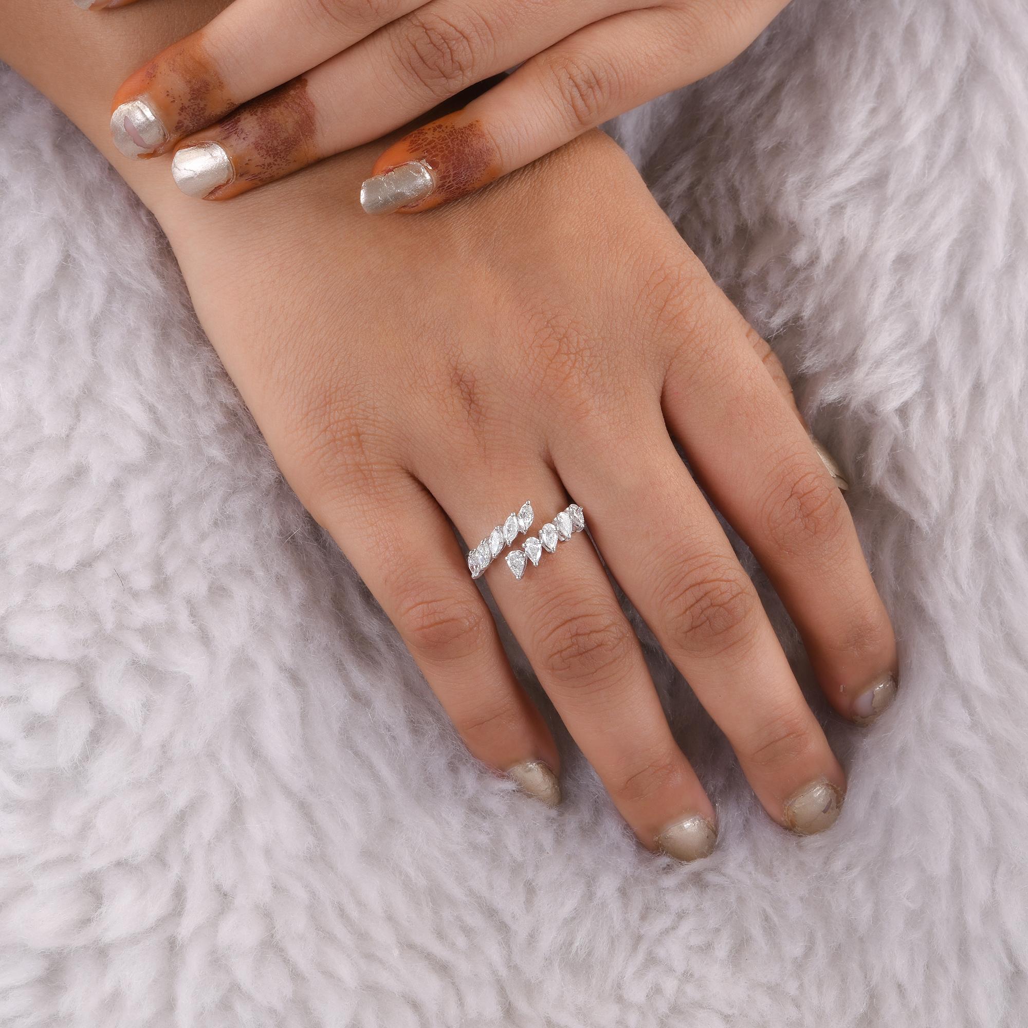 Women's Pear & Marquise Shape Diamond Wrap Ring 14 Karat White Gold Handmade Jewelry For Sale