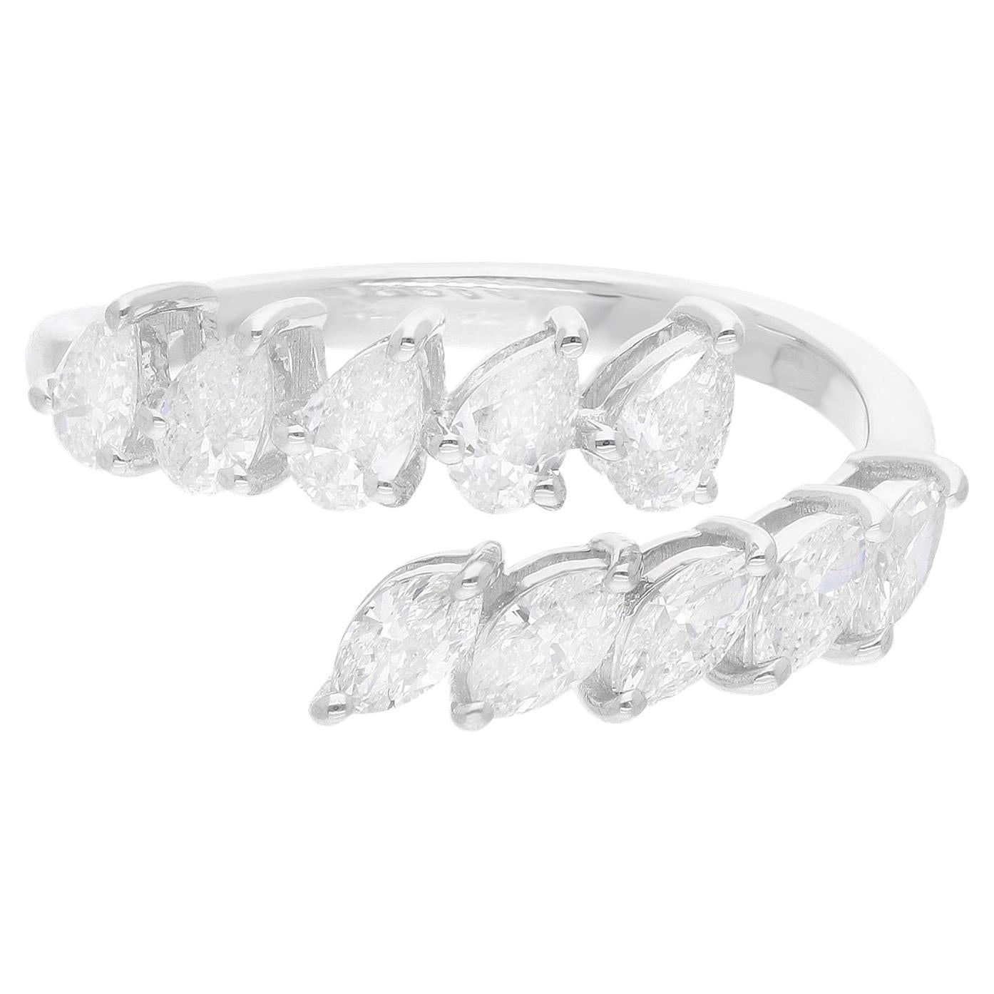 Pear & Marquise Shape Diamond Wrap Ring 14 Karat White Gold Handmade Jewelry