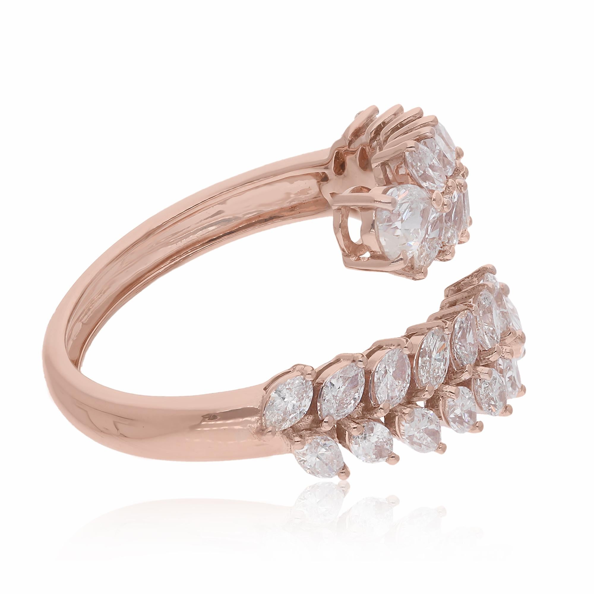 Modern Pear & Marquise Shape Diamond Wrap Ring 18 Karat Rose Gold Handmade Fine Jewelry For Sale