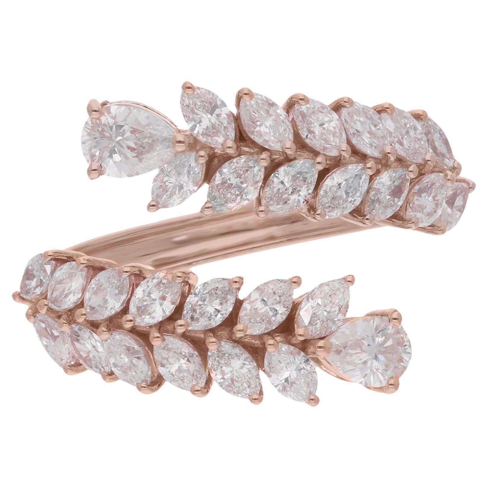 Pear & Marquise Shape Diamond Wrap Ring 18 Karat Rose Gold Handmade Fine Jewelry For Sale