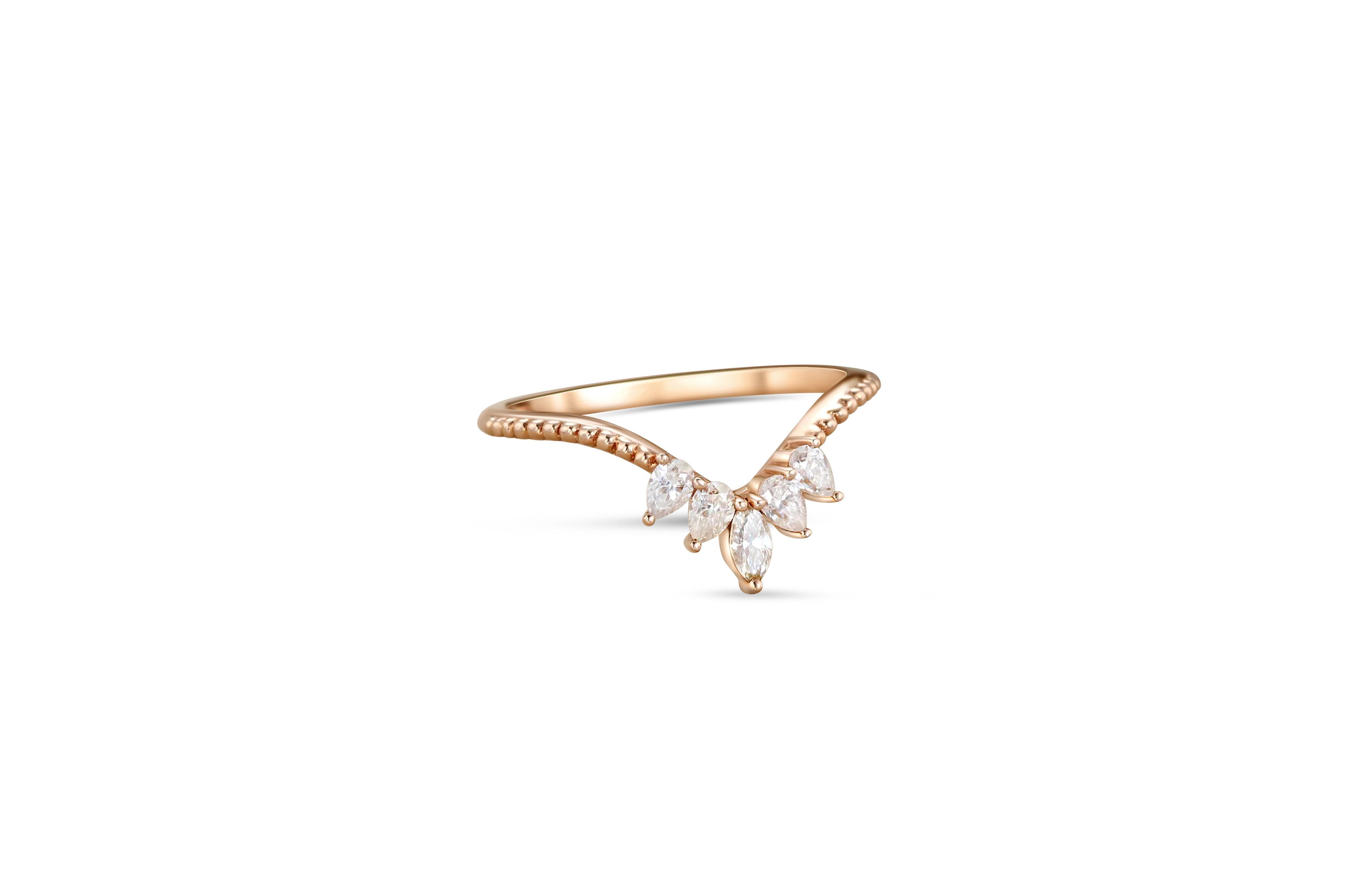 For Sale:  Pear & Marquise Shape Moissanites Curved 14k gold Wedding Band 2