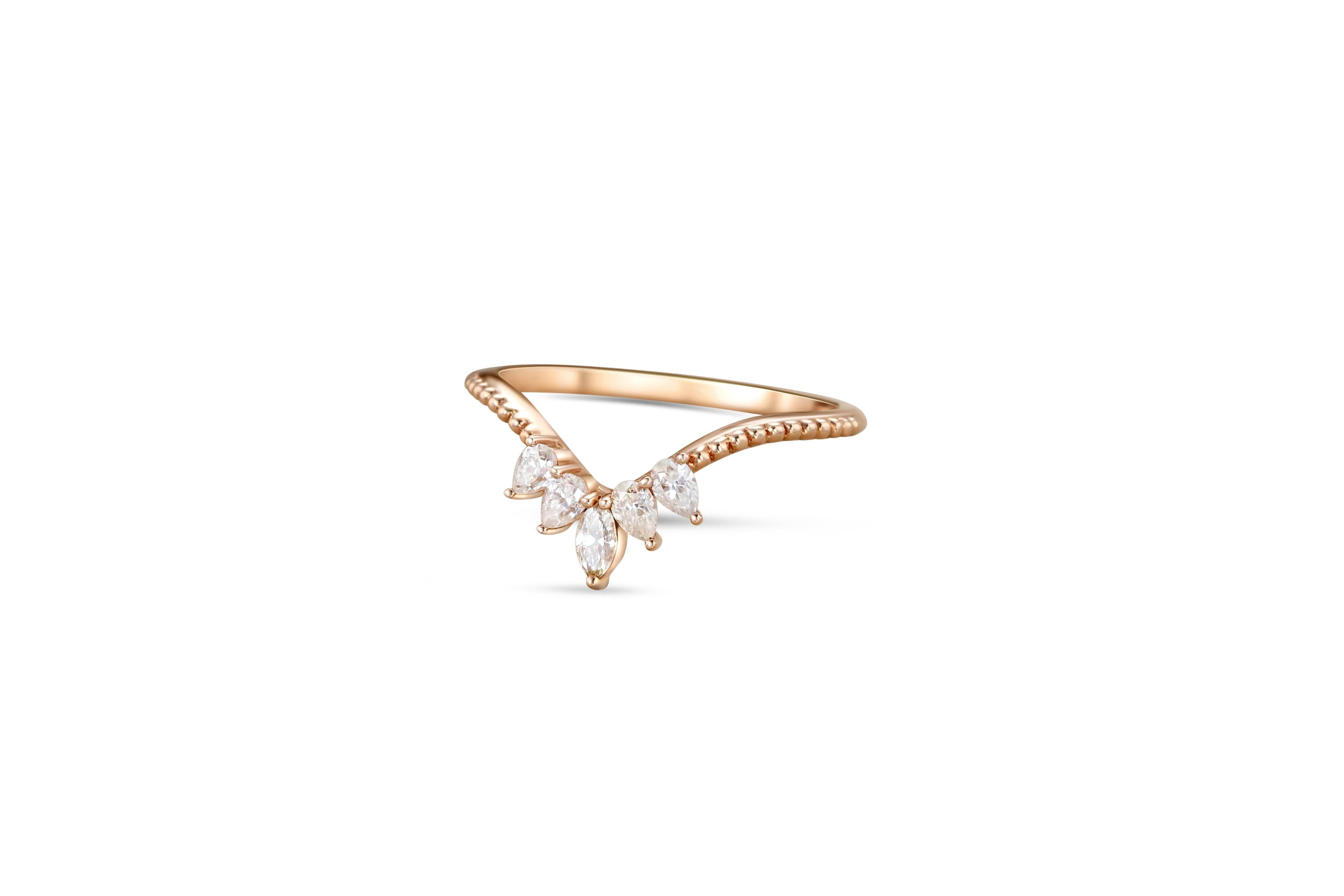 For Sale:  Pear & Marquise Shape Moissanites Curved 14k gold Wedding Band 3