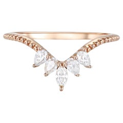 Pear & Marquise Shape Moissanites Curved 14k gold Wedding Band