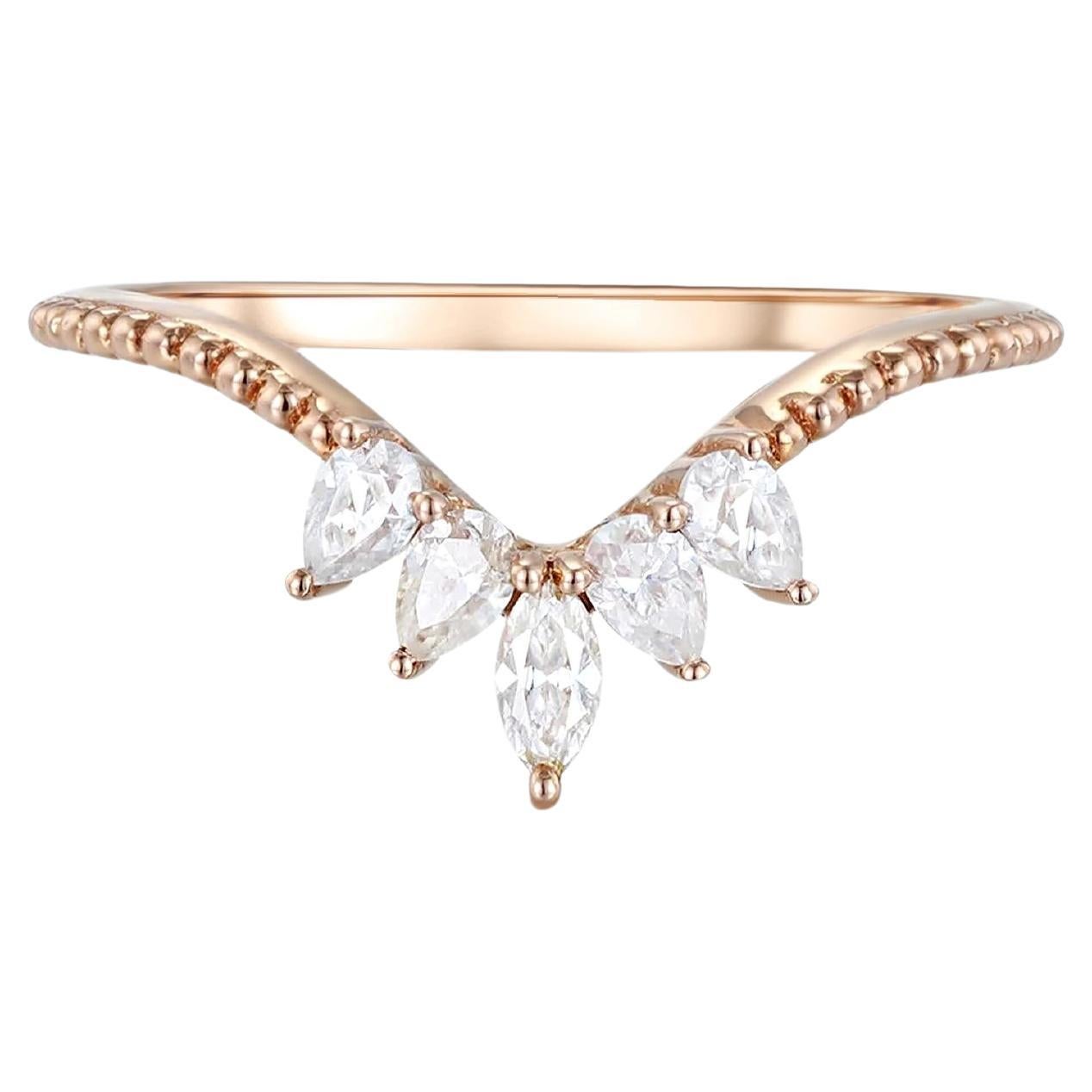 Pear & Marquise Shape Moissanites Curved 14k gold Wedding Band