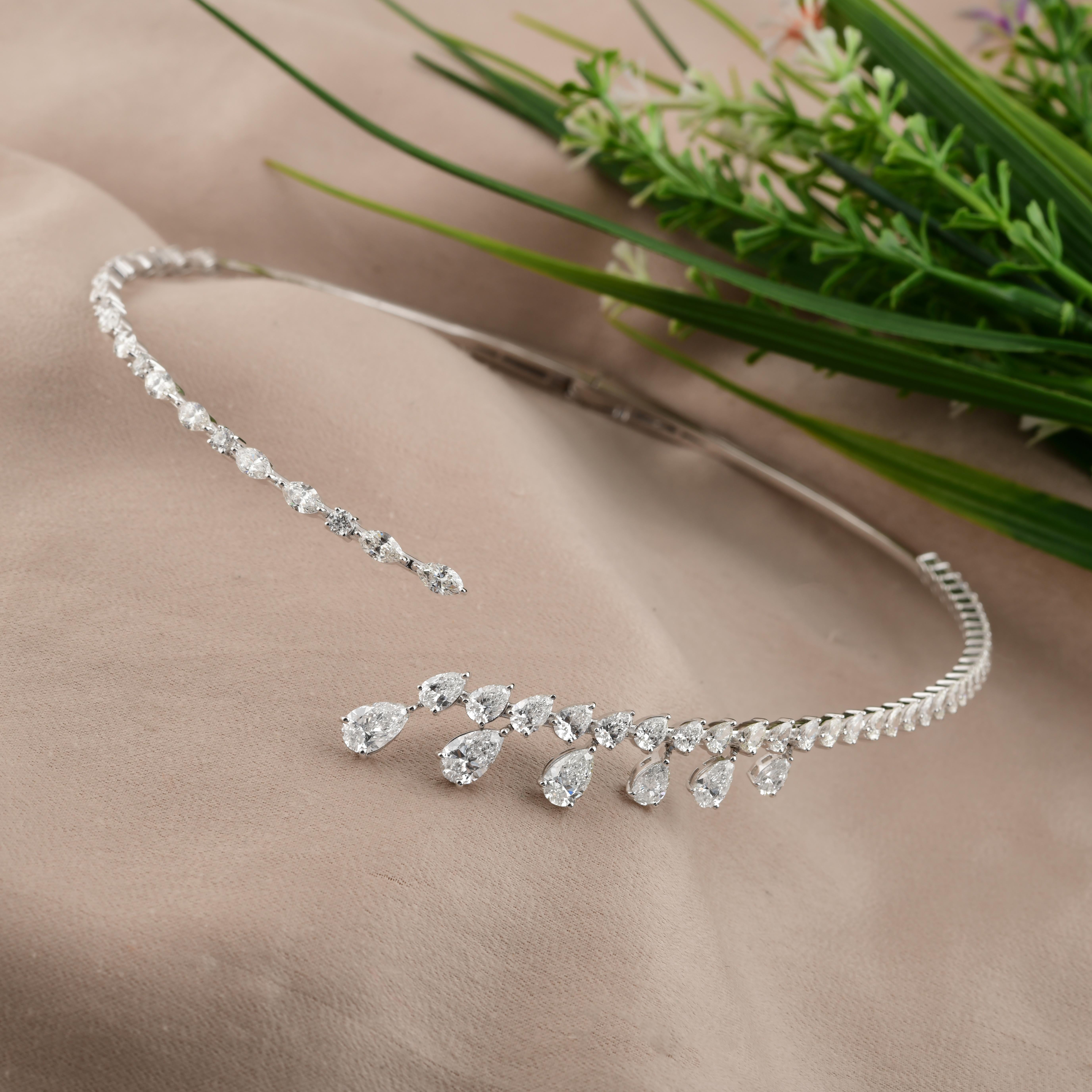 Mixed Cut Pear Marquise SI/H Diamond Open 18k White Gold Choker Necklace All Tariffs Paid For Sale