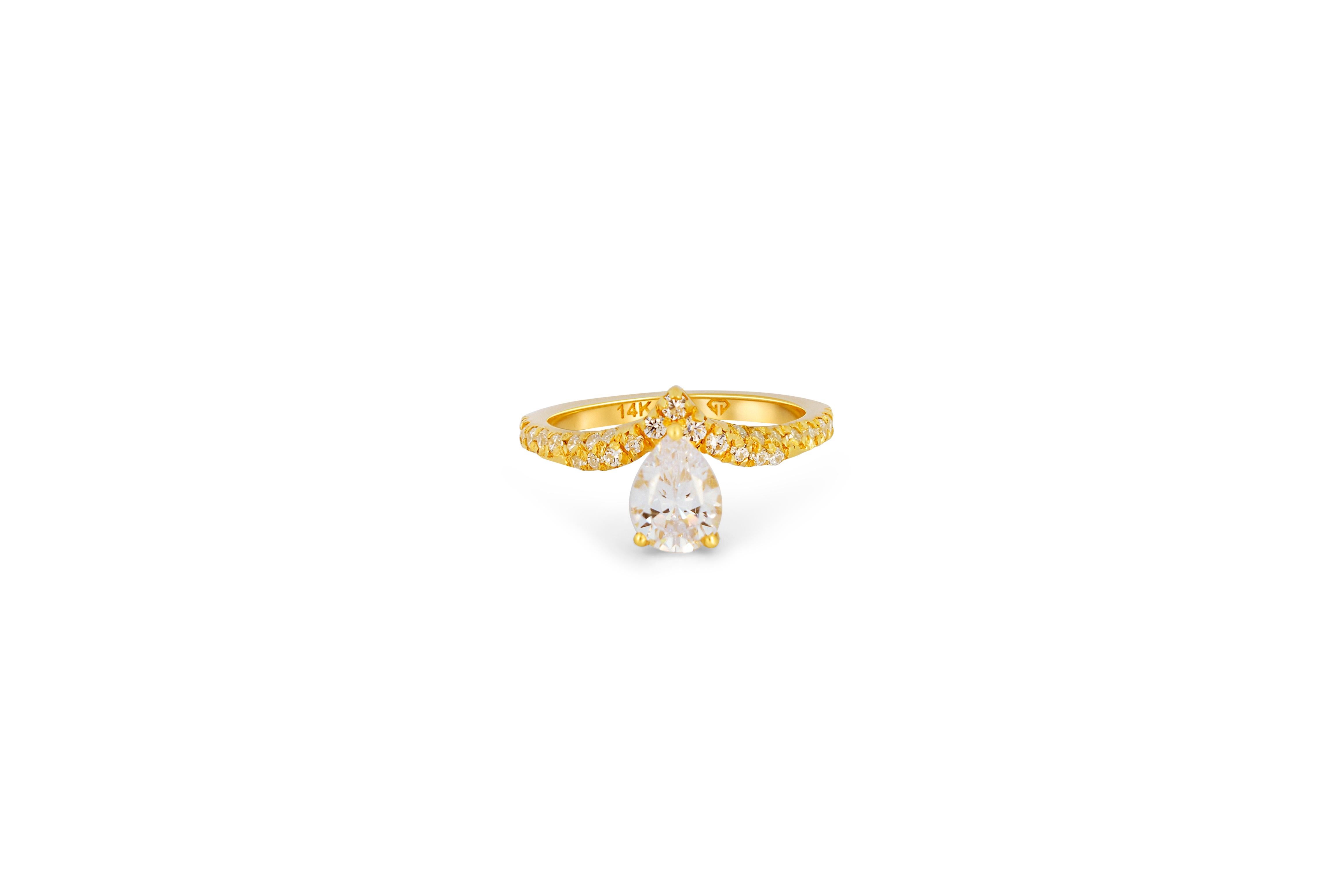 1 ct Pear moissanite 14k gold ring. Moissanite solitaire ring. Curved Band Solitaire Pear Engagement Ring. Diamond cut moissanite ring. Pear Moissanite engagement ring.  

Metal: 14k gold
Weight: 2.2 gr depends from size
Moissanite: weight 1 ct, D/