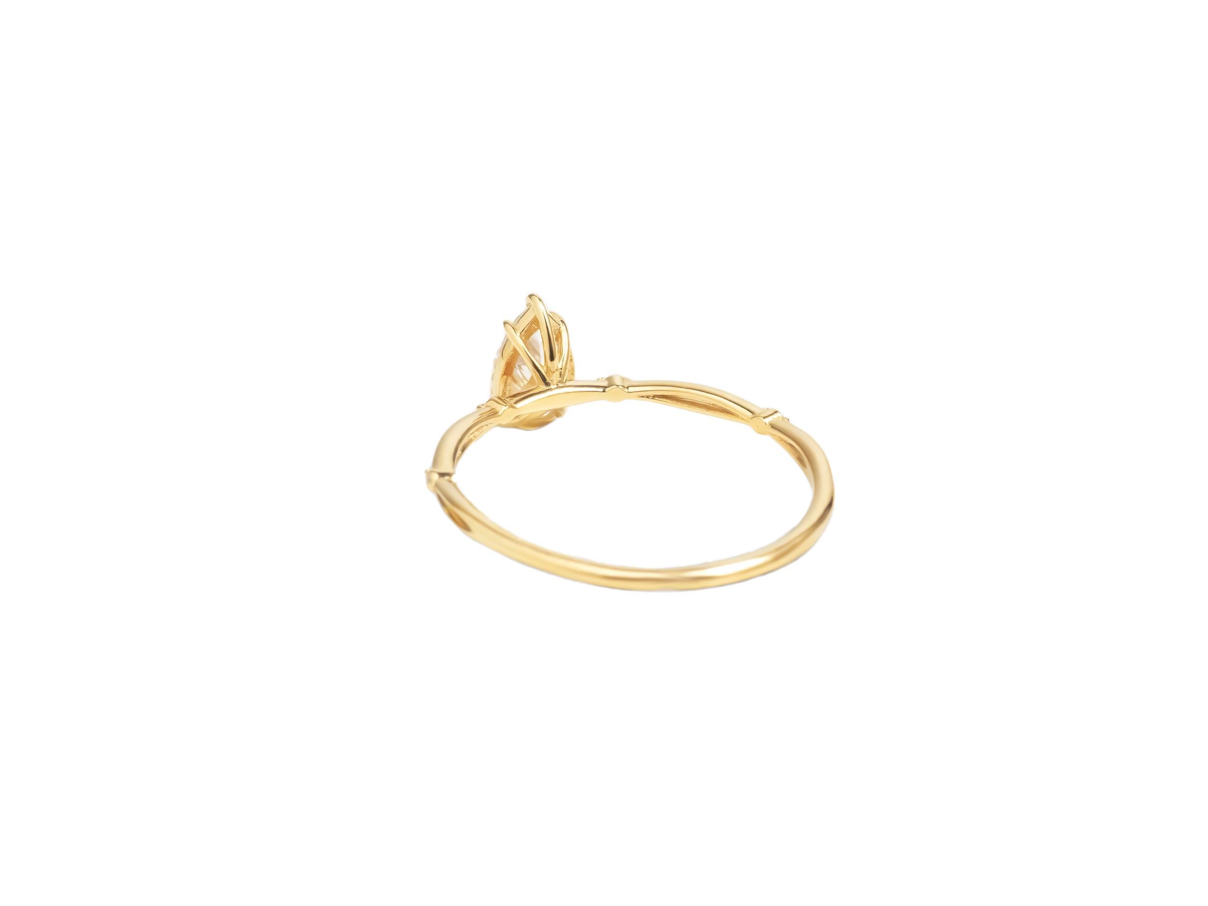 Women's or Men's Pear moissanite 14k gold ring.  For Sale