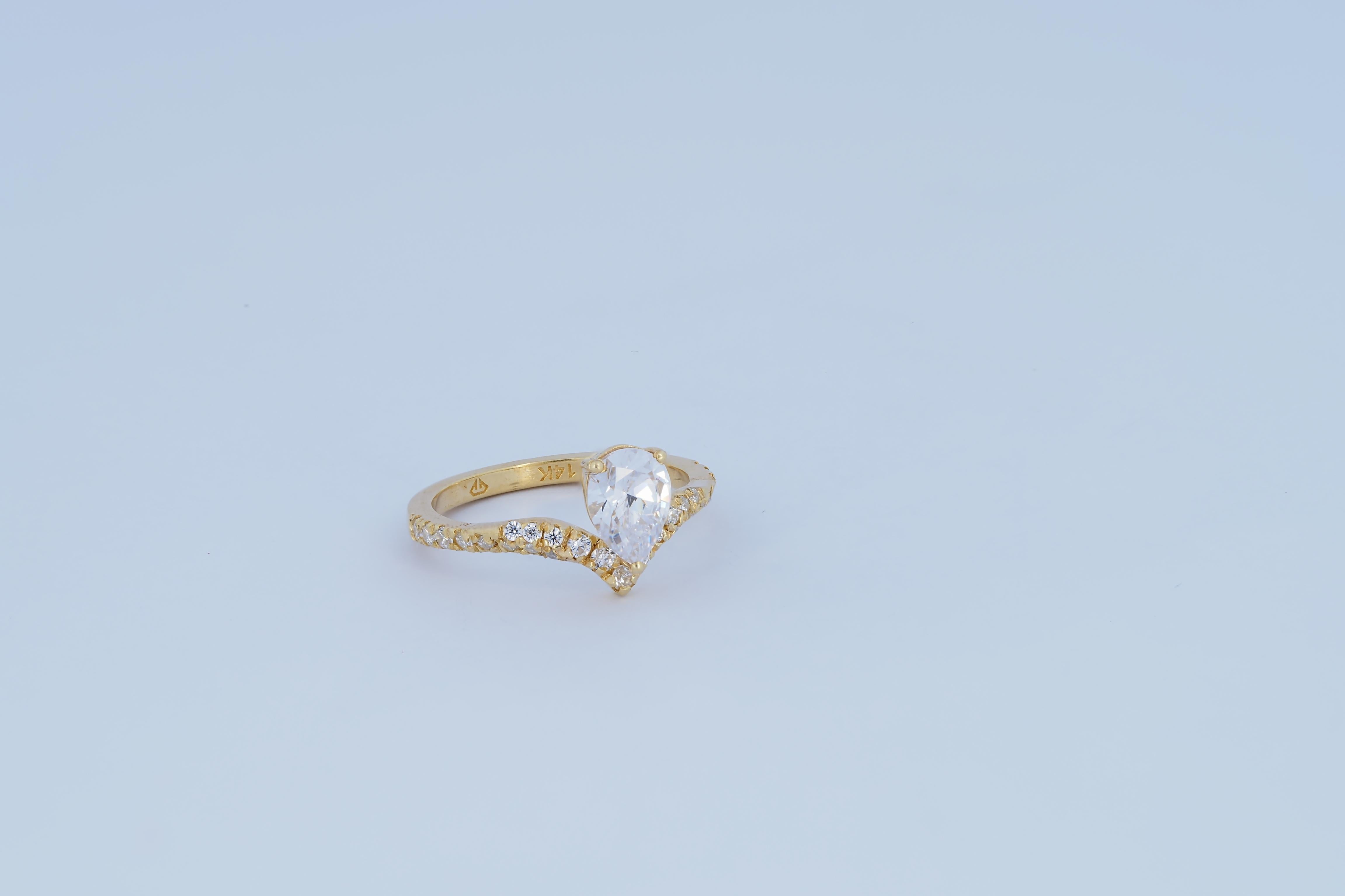 Pear moissanite 14k gold ring.  For Sale 3