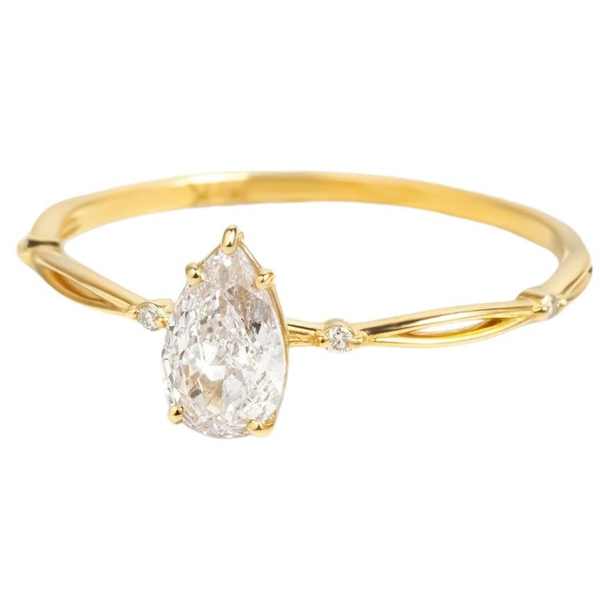 Pear moissanite 14k gold ring.  For Sale