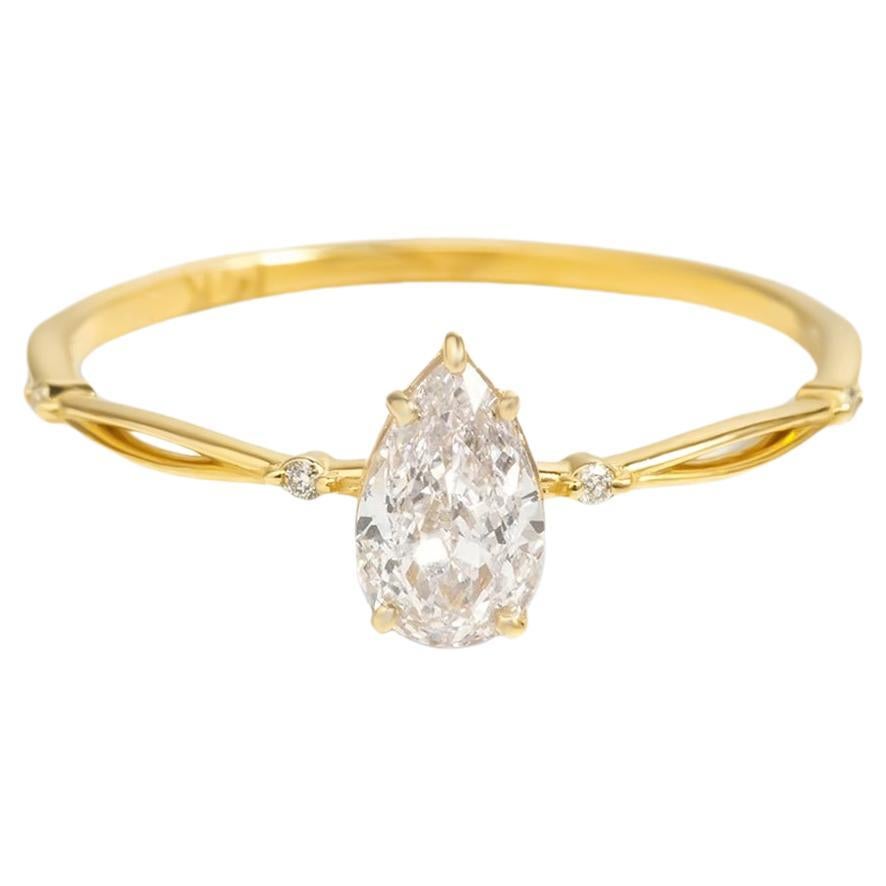 For Sale:  Pear moissanite 14k gold ring.