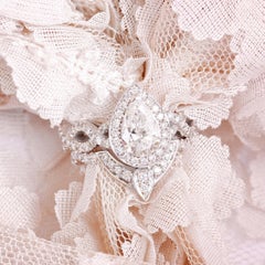 Pear Moissanite Halo Twist Band Engagement Ring & Nesting Band - "The 3rd Eye"